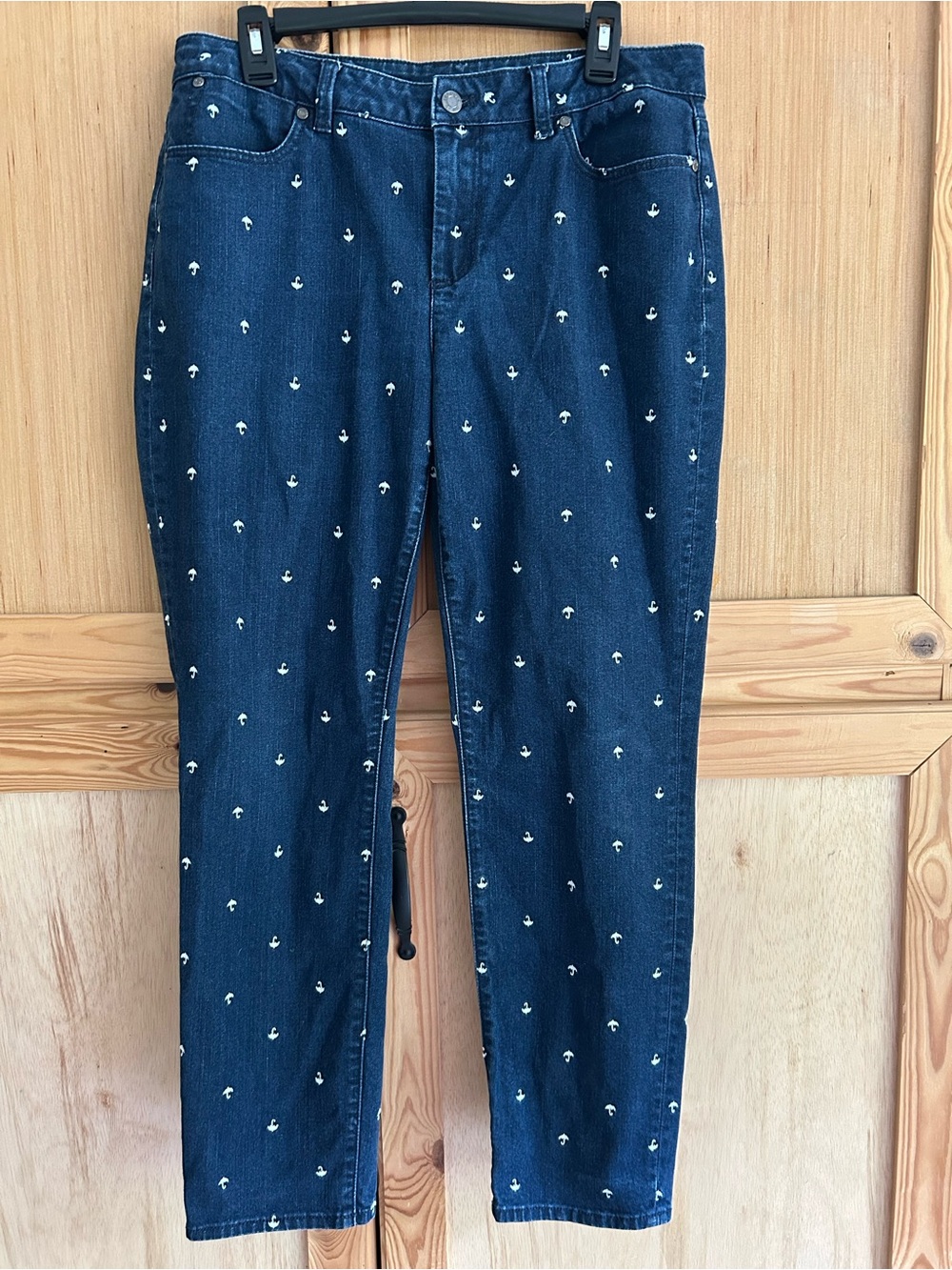 Talbots Signature Dark Blue Slim Ankle Jeans w/White Umbrella Embroidered 12/31